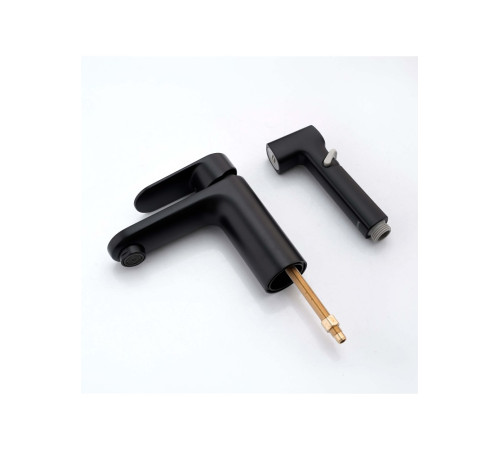 Смеситель для раковины Aquanet Ника с гигиеническим душем матовый черный AQ1812MB