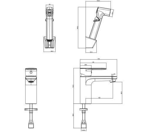 Смеситель для раковины Aquanet Ника с гигиеническим душем оружейная сталь AQ1812BGM