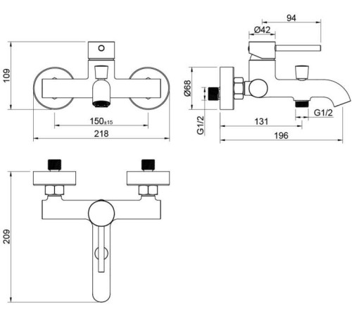 Смеситель для ванны Aquanet Европа матовый черный AQ1340MB