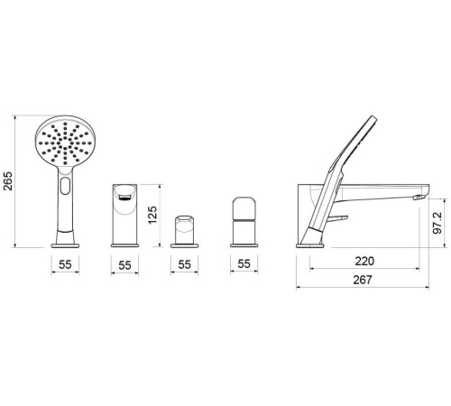 Смеситель на борт ванны Aquanet Бетта на 4 отверстия матовый черный AQ1148MB