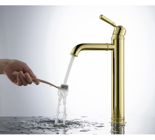 Смеситель для раковины высокий Aquanet КЛАССИК 235 мм без донного клапана полированное золото AQ1504PG