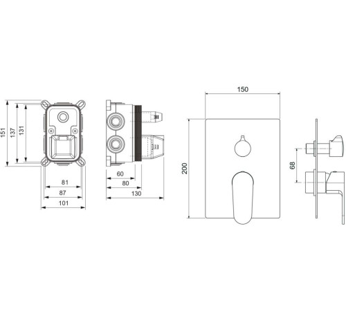 Смеситель для ванны Aquanet Oberon скрытого монтажа 3 режима AQ1247CR