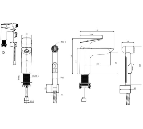 Смеситель для раковины Aquanet Вега с гигиеническим душем черный матовый AQ1012MB