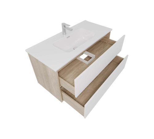 Комплект мебели для ванной AQUATON Либра 100 см тумба с раковиной AQ4100-00 белый матовый/дуб давос AQ66100-DO-MW