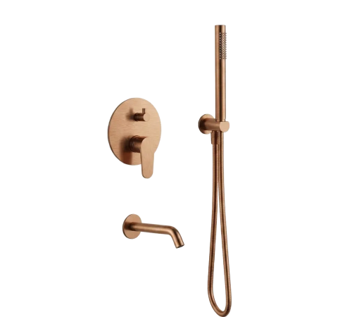 Набор для ванны AQUAme Novara с изливом и смесителем медь шлифованная AQM8418BC