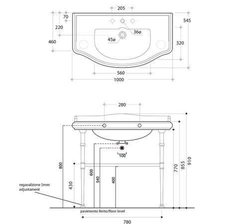 Раковина подвесная Kerasan Retro 100х54.5 см 3 отверстия белая 105001