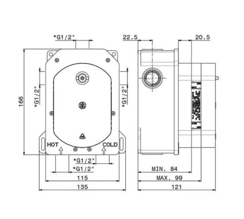 Внутренняя часть смесителя Kerama Marazzi универсальная термостатическая 3 потока 31020KM.00.000