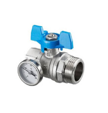 Кран шаровой Oventrop Optibal Ду25 1 ВР х 1 НР с термометром синяя рукоятка 1406584