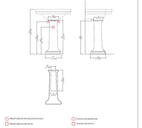 Раковина на пьедестале Devon&Devon New Etoile 70х53 см 3 отв. IBLG3FNET / IBCOLNET