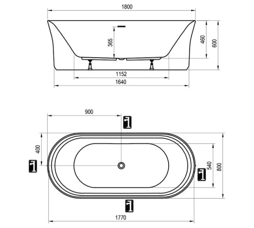 Ванна акриловая Ravak Ypsilon 180х80 см отдельностоящая XC00100026