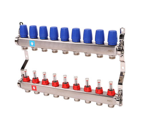 Коллекторная группа Hogart Premium 1 x 3/4 EK 9 выходов с расходомерами HOGMS50906