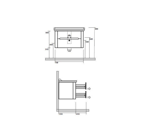 Комплект подвесной мебели Kerasan Waldorf 80 см с 2 ящиками белая матовая ваниль 4141K1bi/cr / 925630