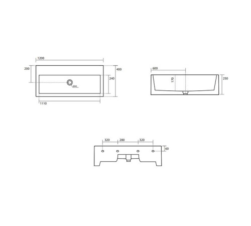 Раковина подвесная Kerasan Kanaal 120x40x25 см 1 отв. белый глянцевый 574201