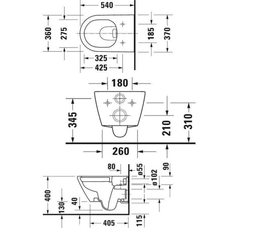 Унитаз подвесной Duravit D-Neo 37x54 см безободковый белый 2577090000