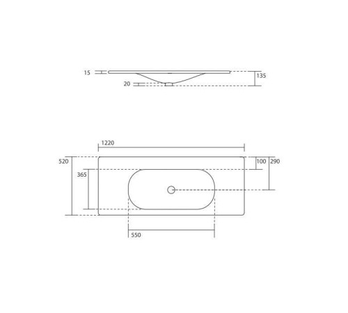 Раковина Kerasan Shape 122х52 см встраиваемая 1 отверстие черный матовый 548031