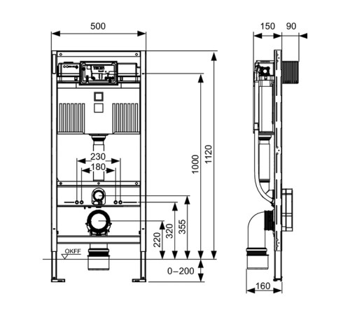 Инсталляция для унитаза-биде TECE TECEprofil h 1120 мм без крепления 9300300