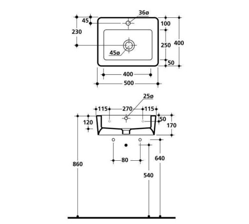 Раковина Kerasan Ego 50х40 см 1 отверстие белая 324101