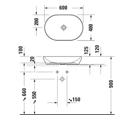 Раковина накладная Duravit D-Neo 60х40 см без перелива без отверстия черный матовый 2372601370