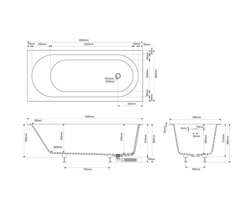 Ванна встраиваемая Dea Design Ease 180х80х58 см белый DD8676 1800 18
