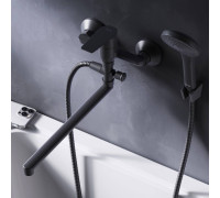 Смеситель для ванны и душа AM.PM Gem матовый черный с длинным изливом и душевым набором F90A90122