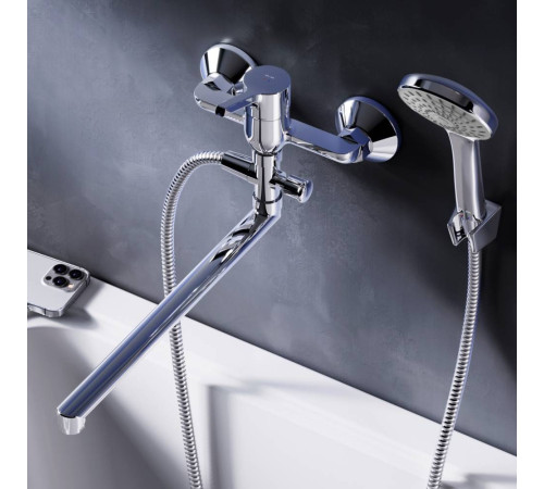 Смеситель для ванны и душа AM.PM X-Joy с длинным изливом и душевым набором F85B90100