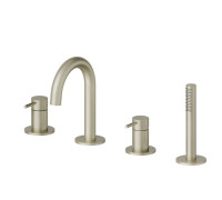 Смеситель на борт ванны Newform X-STEEL 316 на 4 отверстия с изливом и душем PVD Brushed pale gold 69682XC.59.098