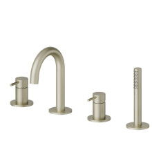 Смеситель на борт ванны Newform X-STEEL 316 на 4 отверстия с изливом и душем PVD Brushed pale gold 69682XC.59.098