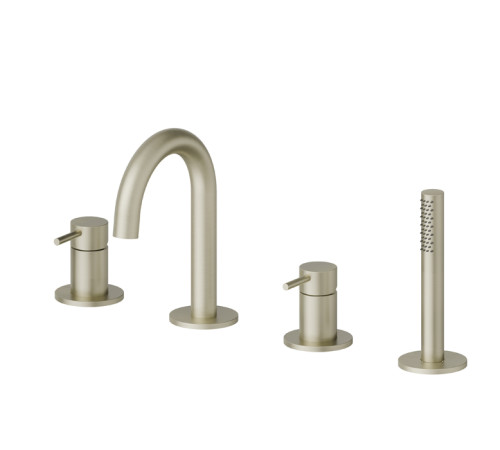 Смеситель на борт ванны Newform X-STEEL 316 на 4 отверстия с изливом и душем PVD Brushed pale gold 69682XC.59.098