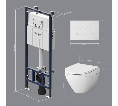 Комплект инсталляция с подвесным унитазом AM.PM FlashClean сиденье микролифт и клавиша IS100101.701700