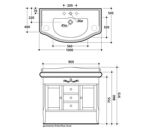 Комплект мебели Kerasan Retro 100 см напольный орех 105001/734740