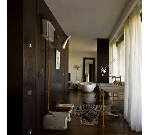 Унитаз пристенный Kerasan Waldorf с высоким бачком и трубой белый/бронза 411601/418001/754593/760393/757393