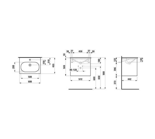 Тумба с раковиной Laufen Lua 60х45х52 см подвесная 2 ящика белый матовый 8.6008.3.260.104.1