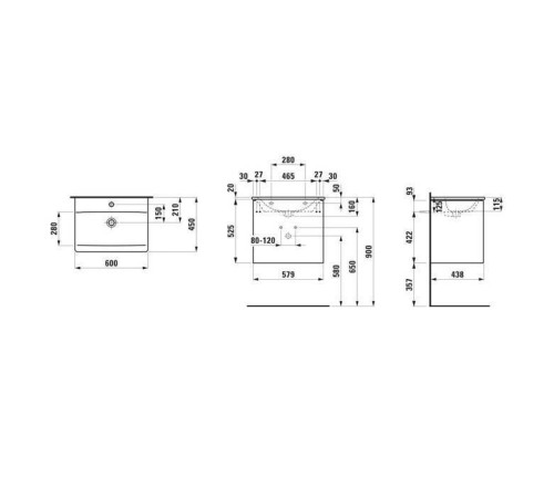 Комплект мебели Laufen Palace 600х450х545 мм с раковиной Slim 2 ящика белый матовый 8.6070.2.260.104.1