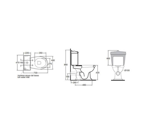 Унитаз-моноблок Azzurra Jubilaeum 75x40 см слив в стену белый/золото JUVCMP000000BI