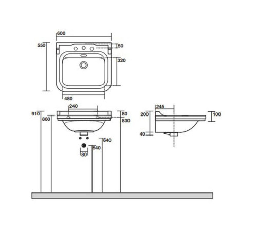 Раковина Kerasan Waldorf 60х55 см 3 отверстия керамическая белый/хром 4140K1bi/cr*3