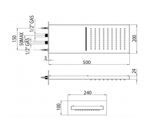 Верхний душ Bossini Manhattan 50х20 см 2 режима настенный хром I00570.030