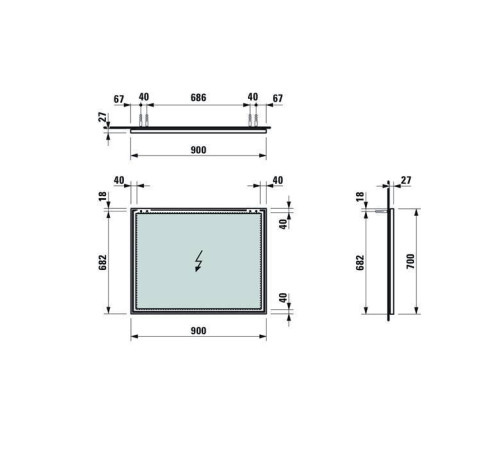 Зеркало Laufen Frame 25 900х700х25 мм алюминиевая рама 4.4740.5.900.144.1