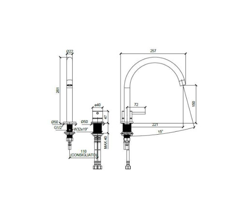 Смеситель для раковины Almar E214005 на 2 отверстия никель брашированный E214005.NB