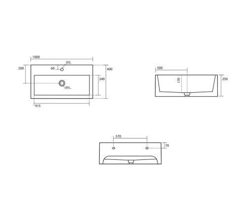 Раковина подвесная Kerasan Kanaal 100x40x25 см 1 отв. белый глянцевый 574301