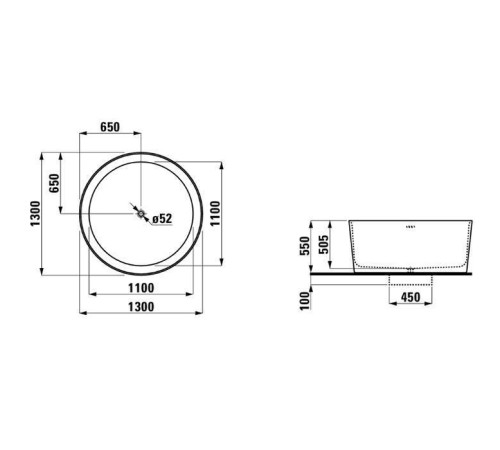 Ванна отдельностоящая Laufen VAL 130x130 см круглая композит белый 2.3128.2.000.000.1