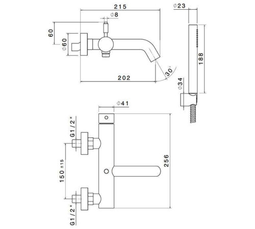 Смеситель для ванны настенный Newform X-Steel 316 с ручным душем и кронштейном PVD Brushed Copper Bronze 69640CX.59.067