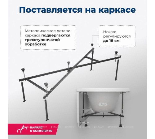 Акриловая ванна Aquanet Lotos 175x80 с каркасом и сливом-переливом 00328870