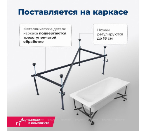 Ванна акриловая Aquanet Nord New 150x70 в комплекте 00242401