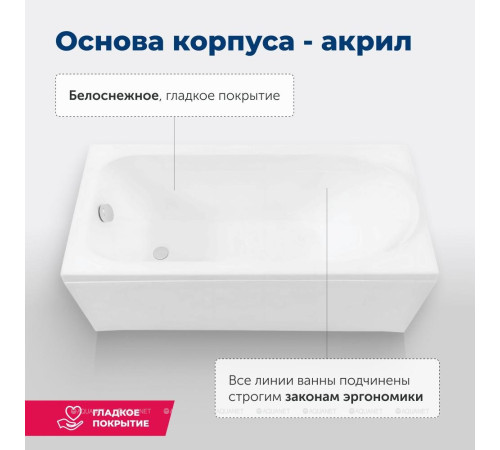 Ванна акриловая Aquanet Nord New 150x70 в комплекте 00242401