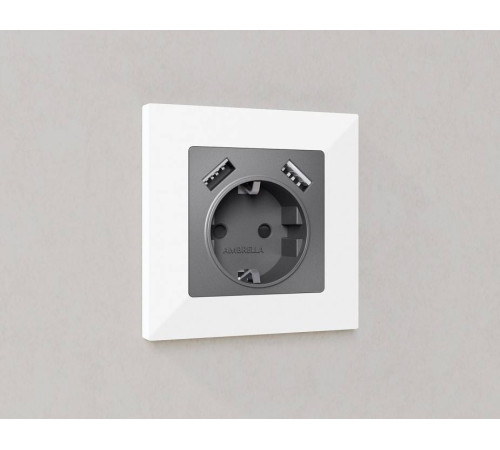 Накладка для розетки с заземлением и со шторками и 2хUSB type A Ambrella Volt Quant AP6590