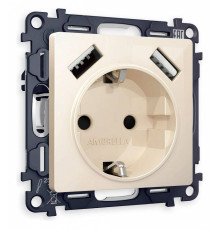 Розетка с заземлением и со шторкой и 2хUSB type A, без рамки Ambrella Volt Quant MA309010
