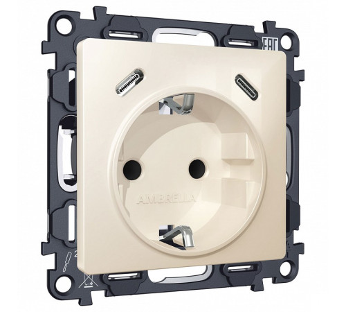 Розетка с заземлением и 2хUSB type C, без рамки Ambrella Volt MA MA310510