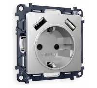 Розетка с заземлением и со шторкой и 2хUSB type A, без рамки Ambrella Volt Quant MA409010