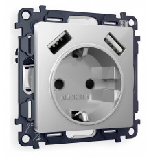 Розетка с заземлением и со шторкой и 2хUSB type A, без рамки Ambrella Volt Quant MA409010