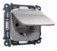 Розетка влагозащищенная с заземлением и со шторкой, без рамки с крышкой Ambrella Volt Quant MO508010